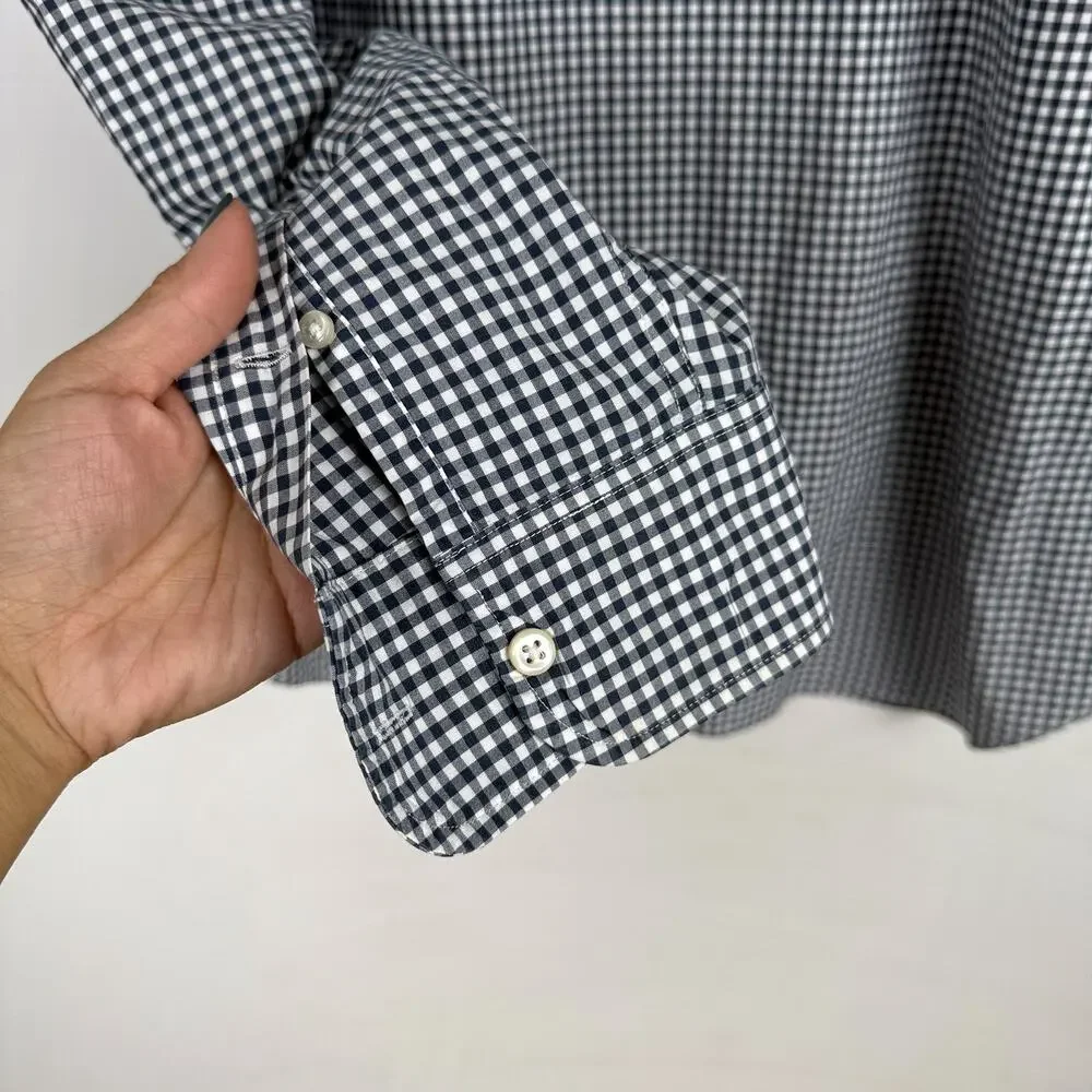 J.Crew Cotton Classic Button Down Shirt Gingham Blue White - XLT XL Tall